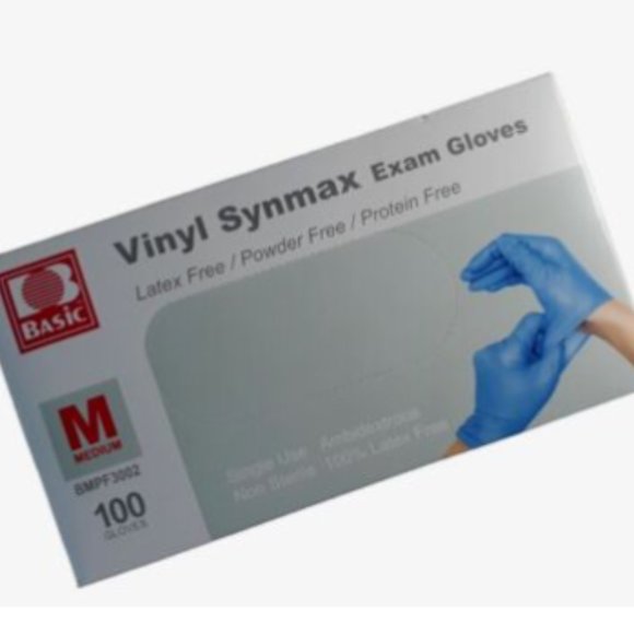 Basic Vinyl Synmax Exam Gloves 300 gloves MEDIUM BMPF3002 latex free - Picture 2 of 5